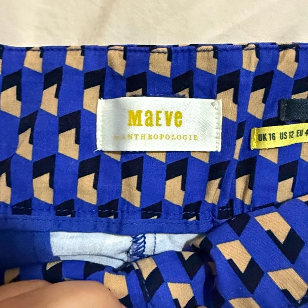 Maeve Blue and Tan Geometric Flare Pants - Picture 5 of 8